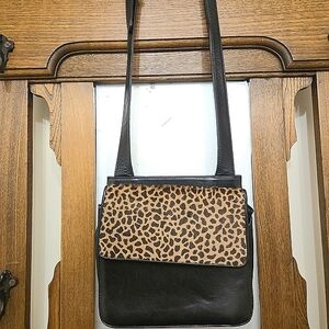 Valentino Orlandi Leather Crossbody Bag w/Cheetah Cowhair Print Flap